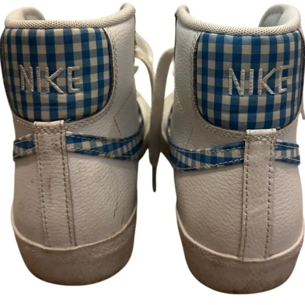 Nike Blazer ’77 Mid University Women Vintage White Blue Gingham Sneakers Shoes 8